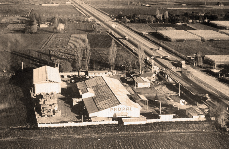 Vista aérea histórica de la planta Propal en los años 80
